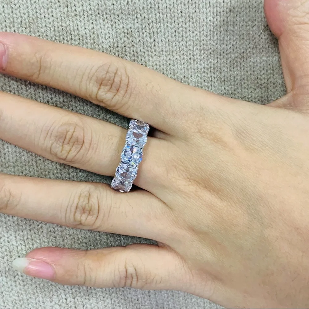 Platinum-Color Clear Eternity Band Ring - Picture 10 of 11